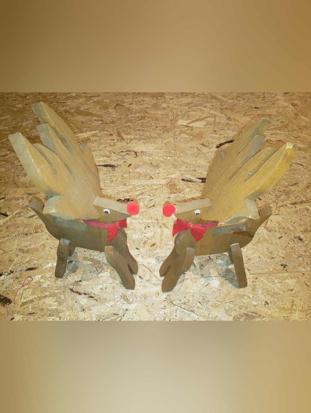 Wooden Reindeer Décor Pair with Red Noses and Bows